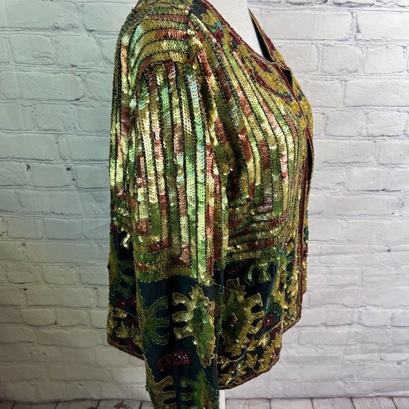 Adrianna Papell Holiday Vintage Sequined Silk Blazer Large - Picture 3 of 7